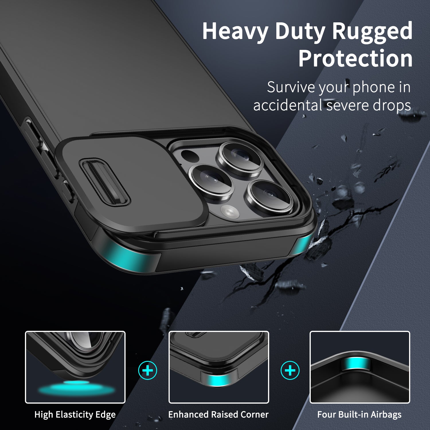 For iPhone 14 Pro Shockproof Case PC+TPU Back Phone Cover with Slide Camera Guard For iPhone 14 Pro Shockproof Case PC+TPU Back Phone Cover with Slide Camera Guard